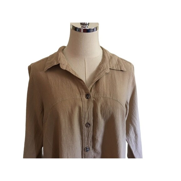 Click Color Me Cotton Top Women's Size Medium Tan 3/4 Sleeve Button Up - Picture 3 of 7